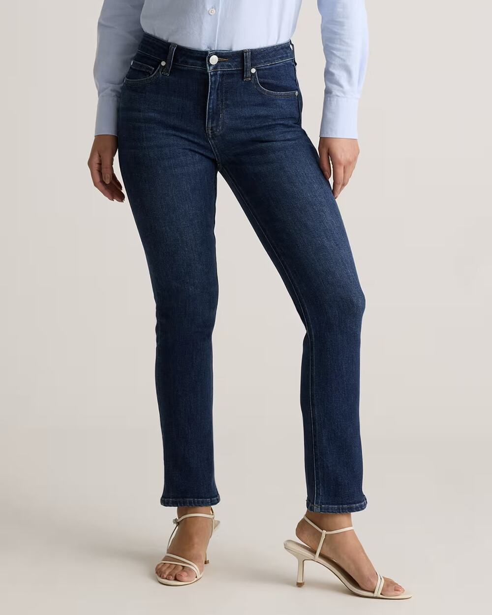 Quince Luna Stretch Mid Rise Slim Straight Ankle Jeans Midnight Blue Size 31